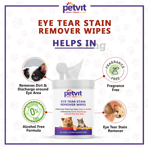 Petvit Ear Tear Stain Remover Wipes (50 Each): Buy combo pack of