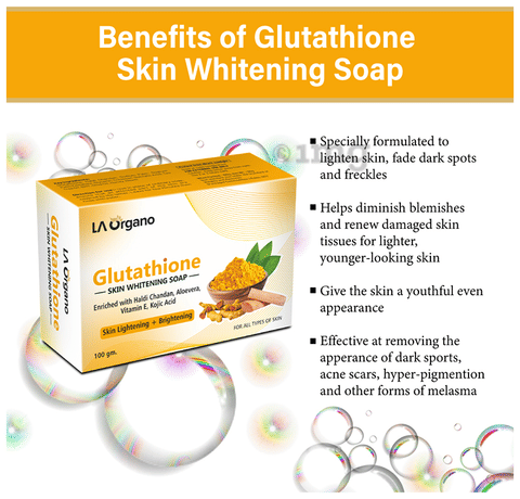 LA Organo Glutathione Skin Whitening Soap Haldi Chandan: Buy box of 100.0 gm Soap at 𝗯𝗲𝘀𝘁 𝗽𝗿𝗶𝗰𝗲 in India