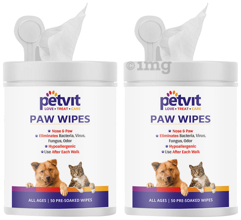 Petvit Paw Wipes 50 Each Buy combo pack of 2.0 jar at best