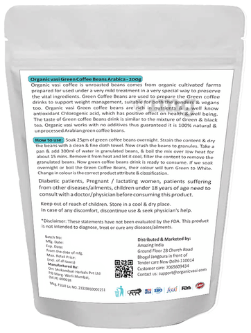 Organic Vasi Green Coffee Beans Decaffeinated 2