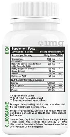 HXN Glucosamine Chondrotin & Msm Joint Support Supplement Tablet Sugar Free