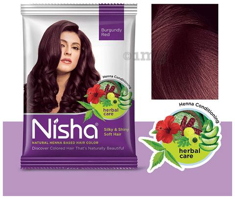 Nisha Natural Henna Based Hair Color Burgundy Red Pack of 10: Buy sachet of  15 gm Powder at best price in India | 1mg