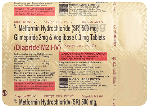 Diapride M2 HV 2mg/500mg/0.3mg Tablet SR