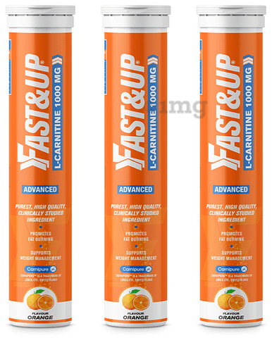 Fast&Up L-Carnitine Carnipure 1000mg | Effervescent Tablet for Weight & Fat  Management | Flavour Orange: Buy combo pack of 3.0 bottles at best price in  India | 1mg