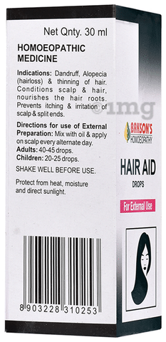 Bakson's Hair Aid Drop for External Use: Buy bottle of 30 ml Drop at best price in India | 1mg Bakson's Hair Aid Drop for External Use: Buy bottle of 30 ml Drop at best price in India | 1mg