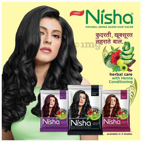 Nisha Natural Henna Based Hair Color Natural Black Pack of 10: Buy sachet  of 10 gm Powder at best price in India | 1mg