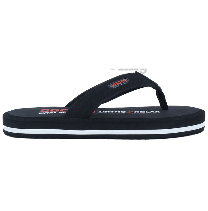Doctor Extra Soft D32 Skid Resistant || Lightweight || Comfortable Footbed || Memory Foam Bounce Back Technology || Flip-Flop & Sliders for Men Black 10