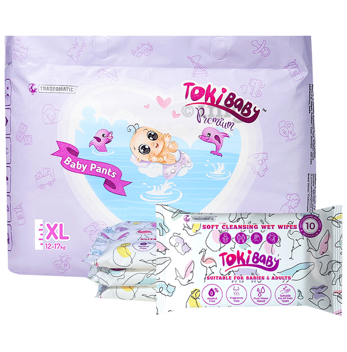 Toki Baby Combo Pack of Premium Baby Pant XL (38) with Wet Wipes (40)