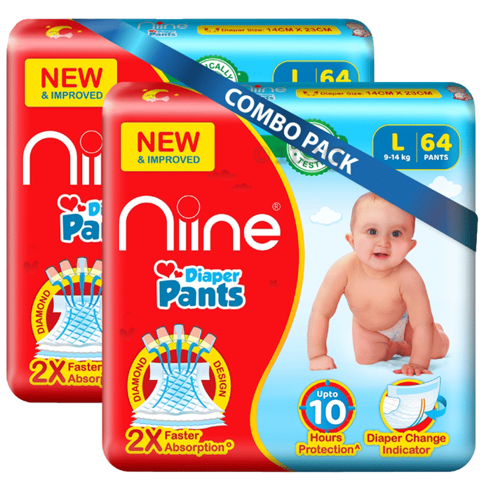 Niine Baby Diaper Pants  2X Faster Absorption(64 Each) Large