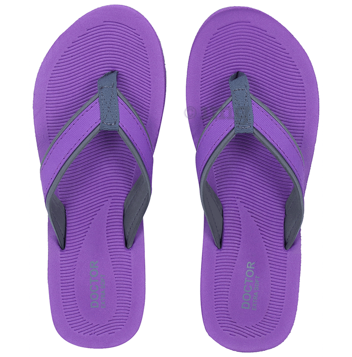 Doctor Extra Soft D 4 Women's Slippers with Bounce Back Technology Orthopaedic and Diabetic MCR Anti-skid Cushion Comfort Purple Gray 10
