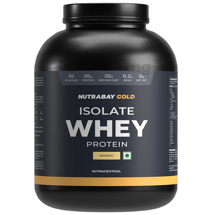 Nutrabay Gold Isolate Whey Protein for Muscles, Recovery, Digestion & Immunity | No Added Sugar  Mango