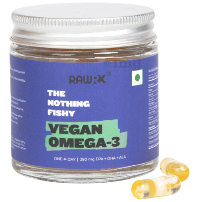 RawRX Vegan Omega 3 Fatty Acid Capsule 280 mg EPA + DHA + ALA Formula