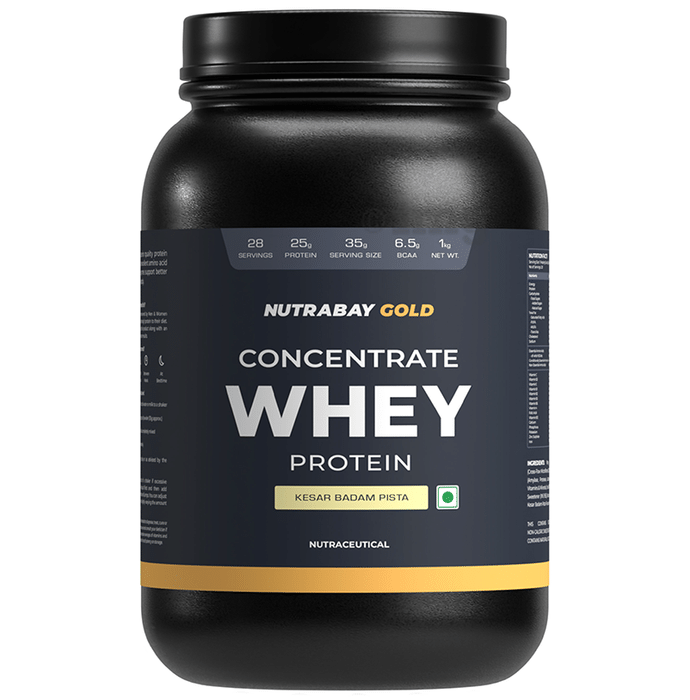Nutrabay Gold Concentrate Whey Protein for Muscle Recovery | No Added Sugar Kesar Badam Pista