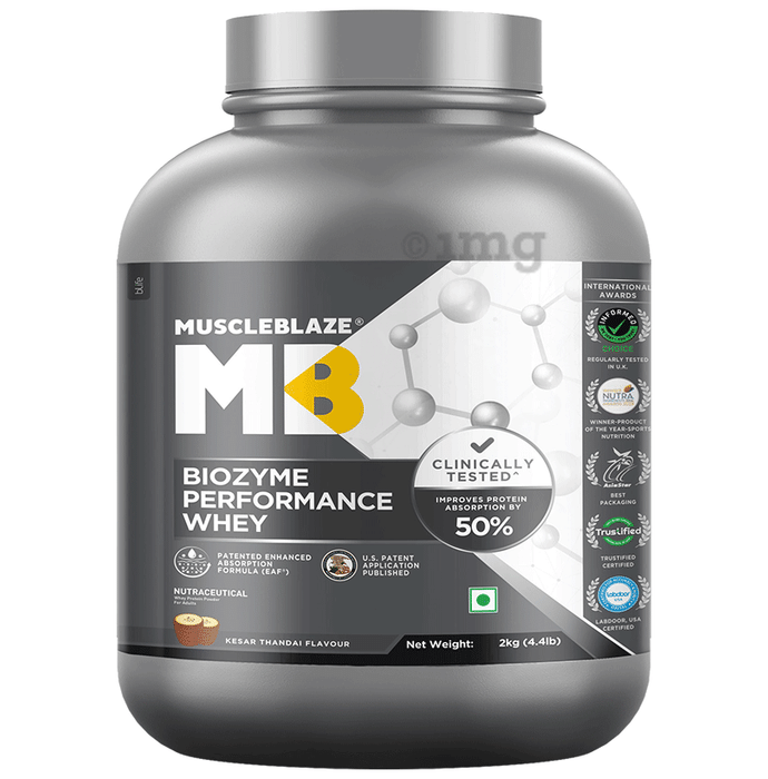 MuscleBlaze MuscleBlaze Biozyme Performance Whey Protein | For Muscle Gain | Improves Protein Absorption | Nutrition Care Powder Kesar Thandai