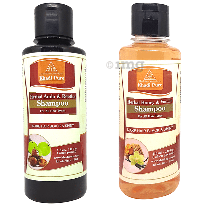 Khadi Pure Combo Pack of Herbal Amla & Reetha Shampoo & Herbal Honey & Vanilla Shampoo (210ml Each)