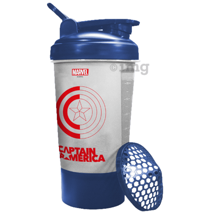 Powermax Fitness Protein Shaker Bottle with Single Storage Clear Captain America Marvel Edition