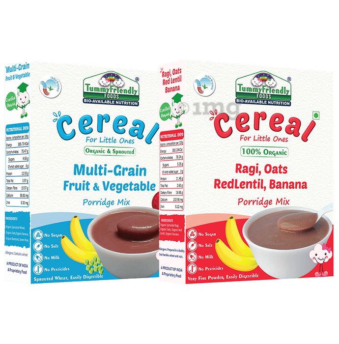TummyFriendly Foods Multi-Grain Fruit & Vegetable and Ragi, Oats Redlentil, Banana Cereal Porridge Mix (200gm Each)