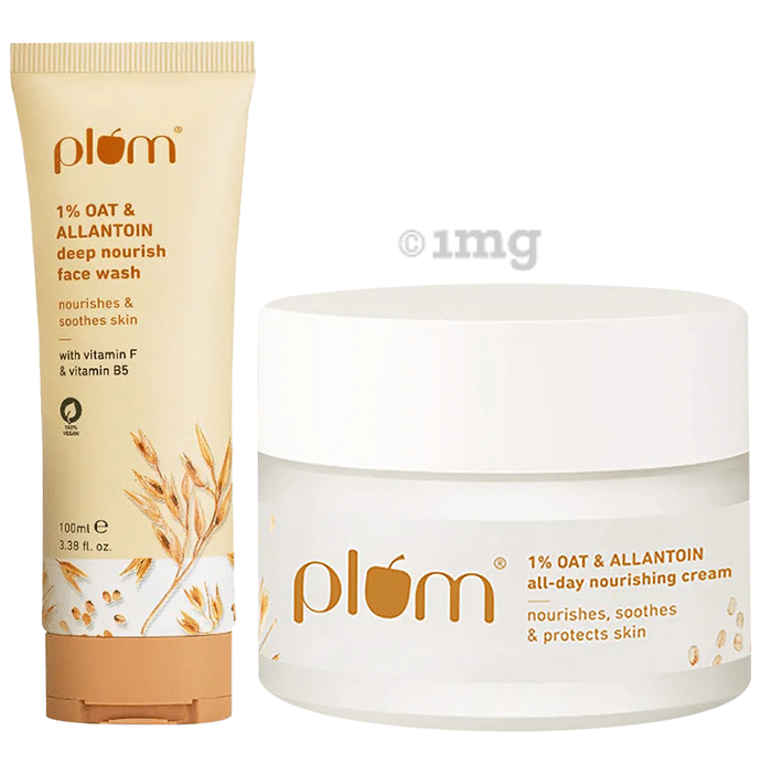 Plum Combo Pack of 1% Oat & Allantoin Deep Nourish Face Wash (100ml) & 1% Oat and Allantoin All-Day Nourishing Cream (50gm)