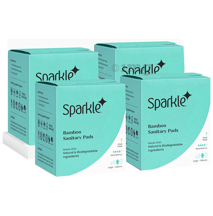 Sparkle Bamboo Sanitary Pads Mode with Natural & Biodegradable Ingredients (7 Each) Large