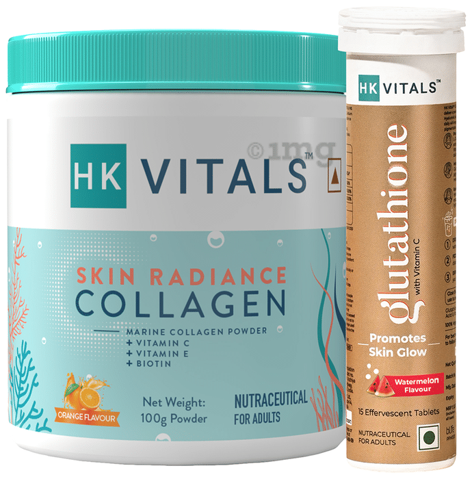 HK Vital Combo Pack of Skin Radiance Collagen Orange Powder (100gm) & Glutathione Watermelon Effervescent  Tablet (15)