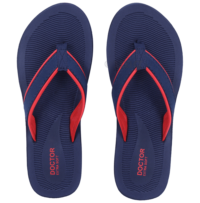 Doctor Extra Soft D 4 Women's Slippers with Bounce Back Technology Orthopaedic and Diabetic MCR Anti-skid Cushion Comfort Navy Red 5