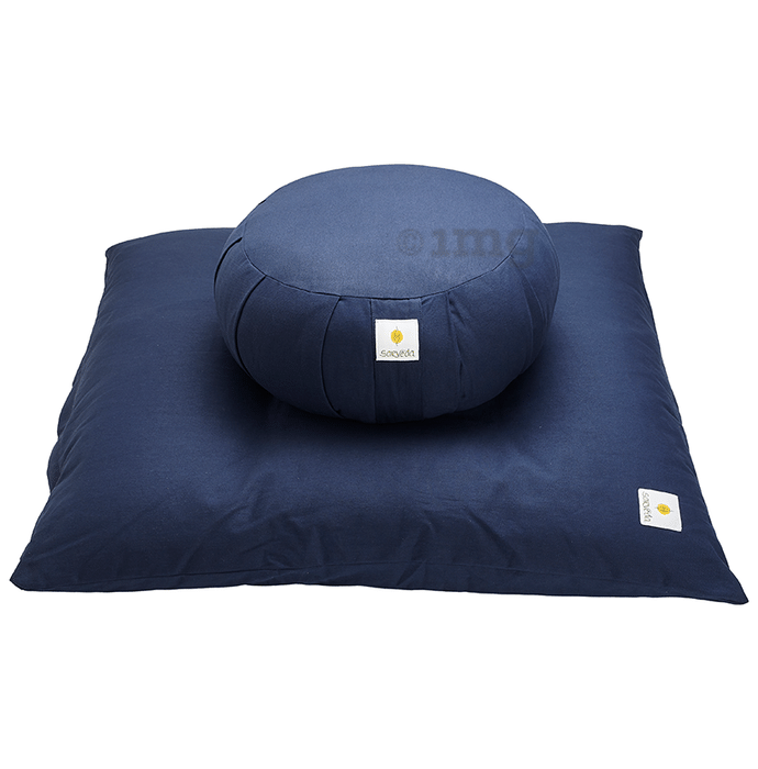 Sarveda Combo Pack of Zafu & Zabuton Meditation Cushion Navy Blue