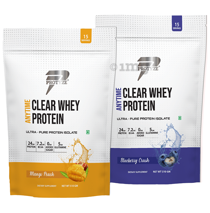 Protyze Anytime Clear Whey Protein (510gm Each) Strawberry Kiwi & Blueberry Crush