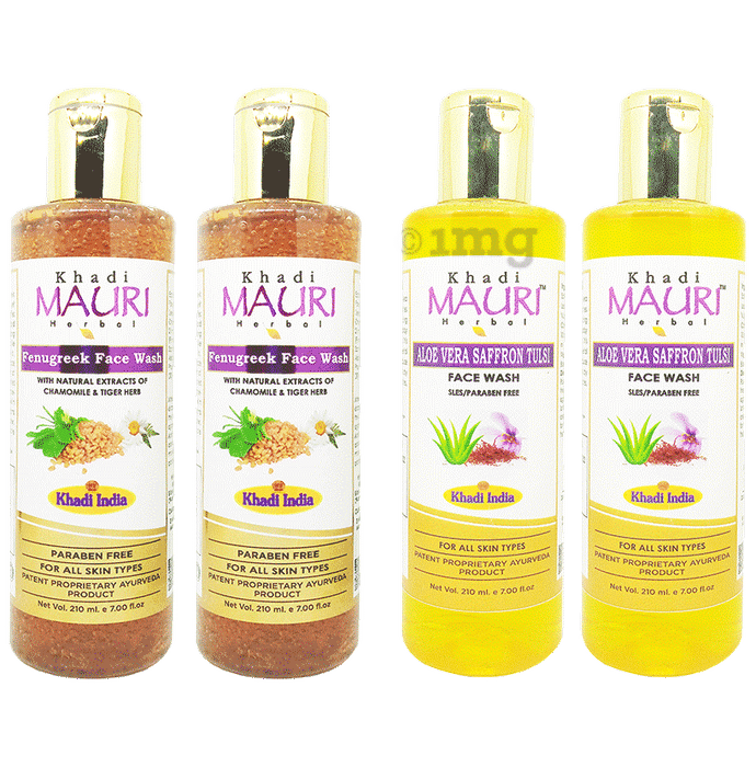 Khadi Mauri Herbal Combo Pack of  Aloe Vera Saffron Tulsi & Fenugreek Face Wash (210ml Each)