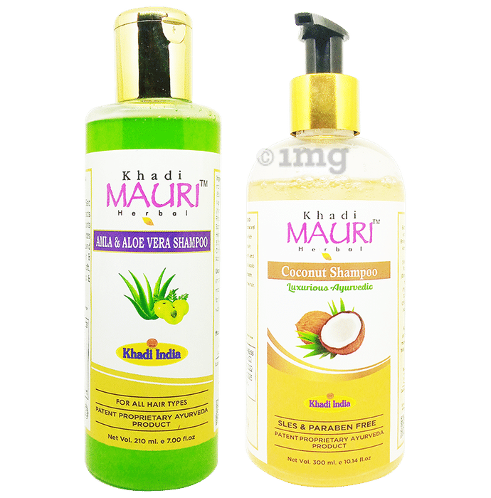 Khadi Mauri Herbal Combo Pack of Amla AloeVera(210ml Each) & Coconut(300ml Each) Shampoo