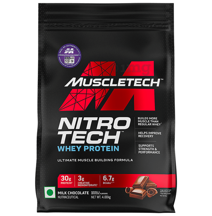 Muscletech Nitro Tech Whey Protein for Muscle Recovery | Flavour Powder Milk Chocolate