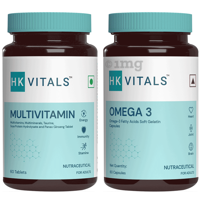Healthkart Combo Pack of HK Vitals Omega 3 Fatty Acids Soft Gelatin Capsule & Multivitamin Tablet (60 Each)