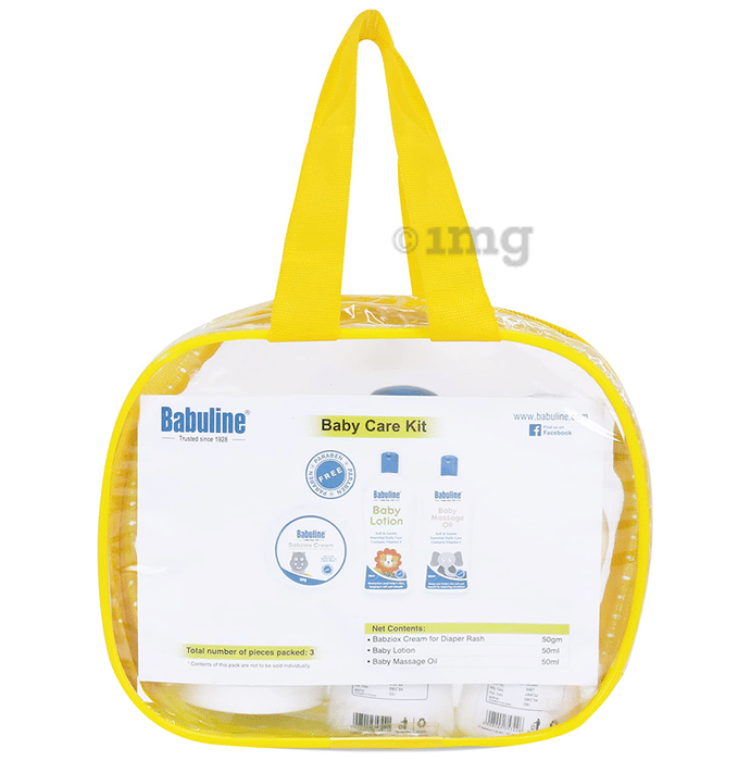 Babuline Baby Care Kit (Babziox Cream, Lotion & Massage Oil 50gm Each), Newborn Baby Skin Care Kit, Baby First Gift Combo Set Bag