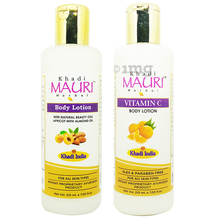 Khadi Mauri Herbal Combo Pack of Vitamin C Body Lotion and Body Lotion with Natural Beauty Oils Apricot with Almonds Oils