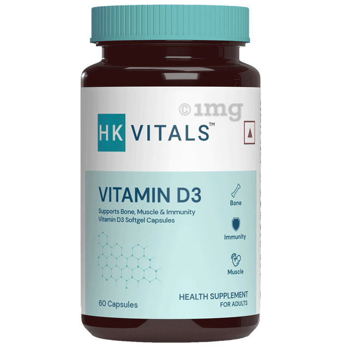 Healthkart HK Vitals Vitamin D3 (Cholecalciferol) 600IU | Softgel Capsule for Bones, Immunity & Muscles