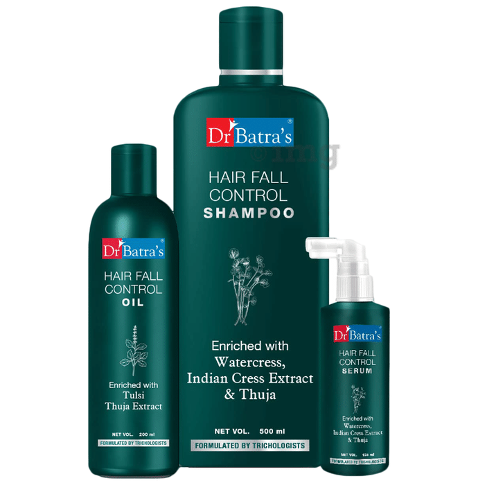 Dr Batra's Combo Pack of Hair Fall Control Serum 125ml, Hair Fall Control Oil 200ml and Hair Fall Control Shmapoo 500ml