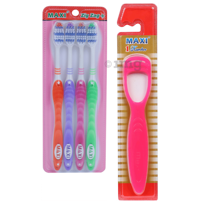 Maxi Oral Care Combo Pack of Zig Zag+ Toothbrush & 1 Number Tongue Cleaner
