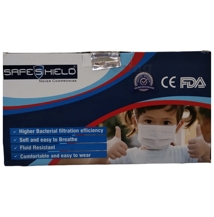Safeshield Meltblown Fabric Disposable 3 Ply Surgical Face Mask with Nose Pin and Ear Loop for 5-12yrs Kids