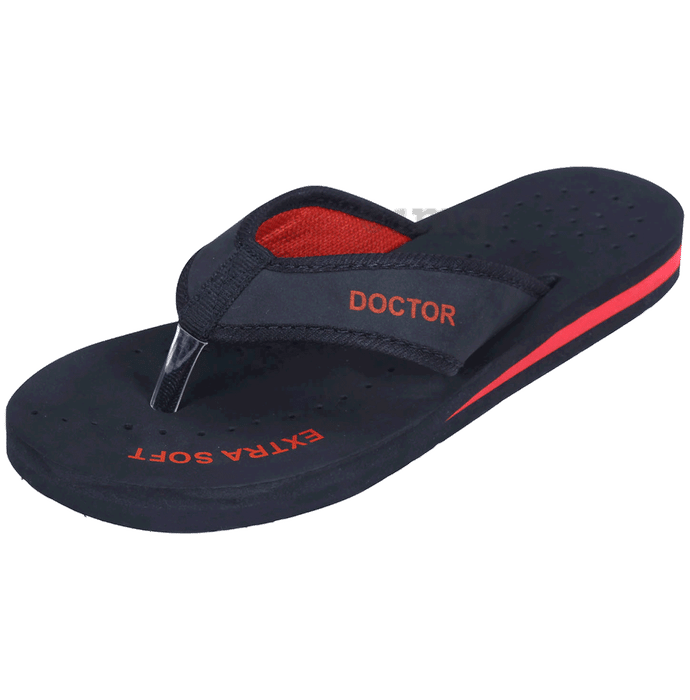 Doctor Extra Soft D 22 Diabetic Pregnancy Non Slip Lightweight Comfortable Slippers for Women Black Red 5