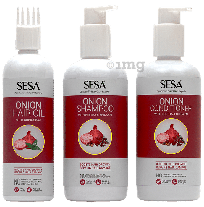 Sesa Combo Pack of Onion Hair Oil 200ml, Onion Shampoo 300ml & Onion Conditioner 300ml