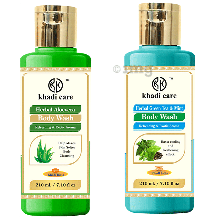 Khadi Care Combo Pack of Herbal Aloevera Body Wash & Herbal Green Tea & Mint Body Wash (210ml Each)