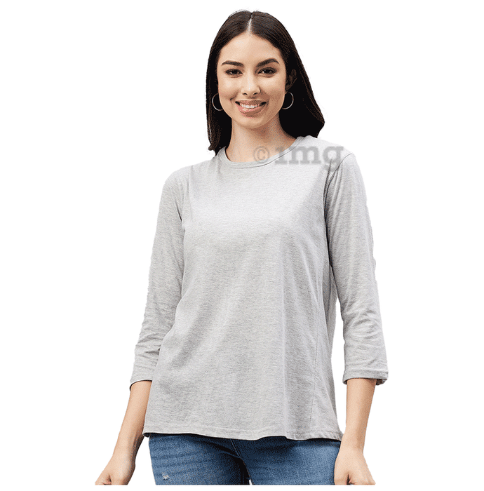 Haxor Women's Round Neck Open Back 3/4 Length Sleeve Adaptive Top Grey XXL