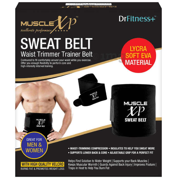 MuscleXP DrFitness+ Sweat Belt for Men & Women, Burns Fat & Promotes Weight Loss Medium Black
