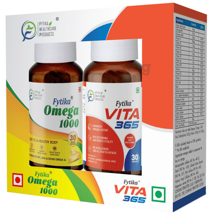 Fytika Combo Pack of Omega 1000mg Softgel Capsule & Vita 365 Tablet