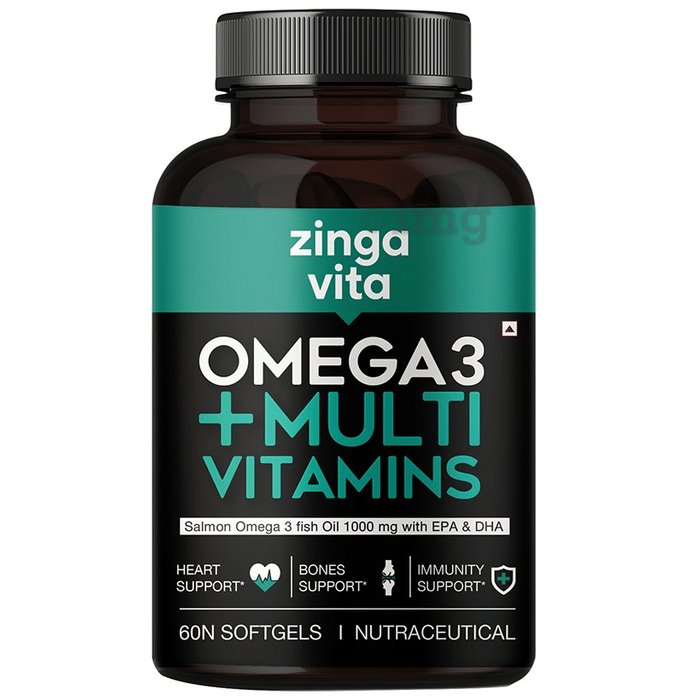 Zingavita Omega 3 Fish Oil with Multivitamin Soft Gelatin Capsule for Heart, Bone & Immunity Support