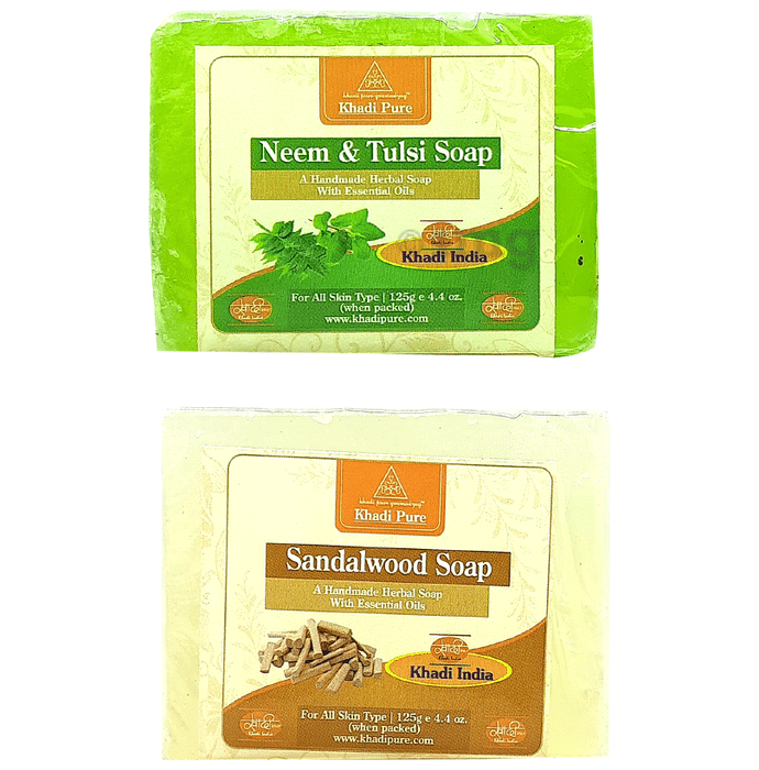 Khadi Pure Combo Pack of Neem & Tulsi Soap & Sandalwood Soap (125gm Each)