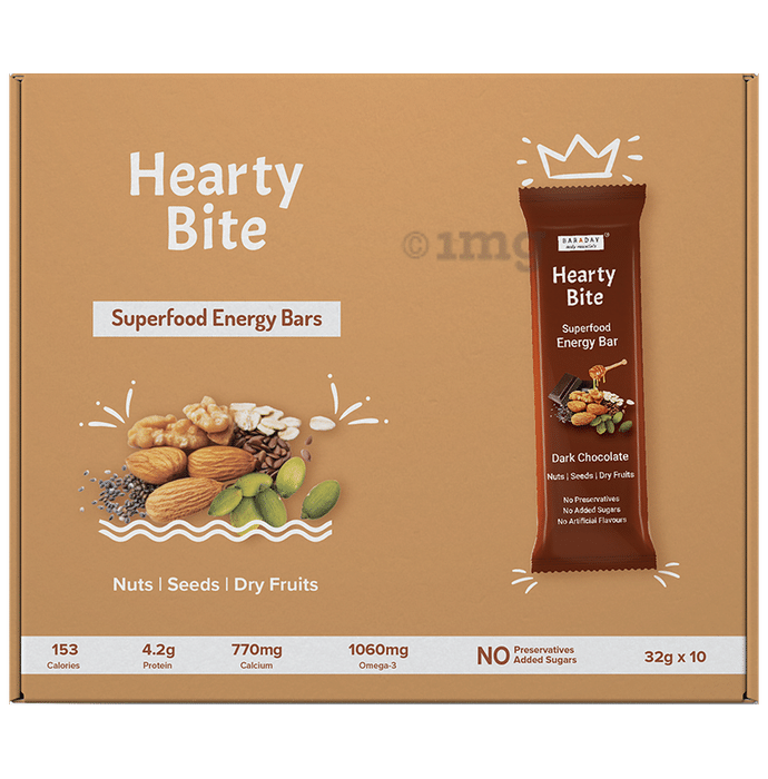 Hearty Bite Superfood Bar | No Added Sugar | Flavour Dark Chocolate