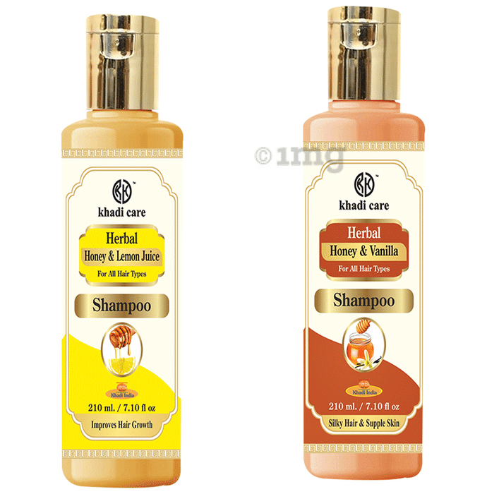 Khadi Care Combo Pack of Honey & Lemon Juice Shampoo & Honey & Vanilla Shampoo (210ml Each)