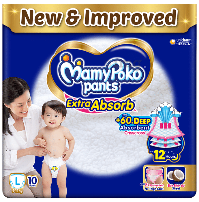 MamyPoko Extra Absorb Diaper Pants | For Up To 12 Hours Absorption | Size Large