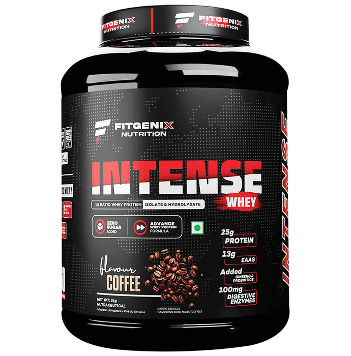 Fitgenix Nutrition Intense Whey 1:1 Ratio Whey Protein Isolate & Hydrolysate Powder Coffee