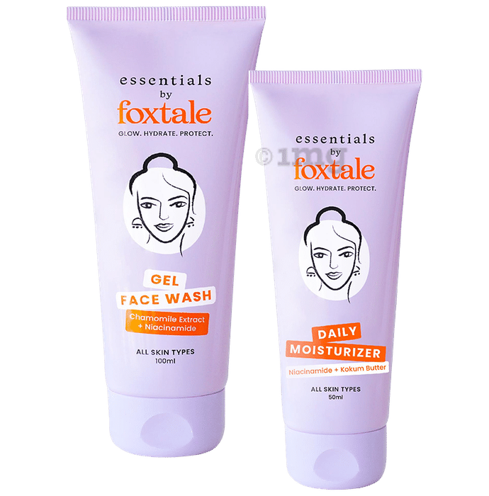 Foxtale Gel Face Wash Chamomile Extract + Niacinamide (100ml) & Daily Moisturizer Niacinamide Kokum Butter(50ml)